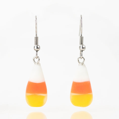 A pair of two candy corn designed glass earrings for Halloween