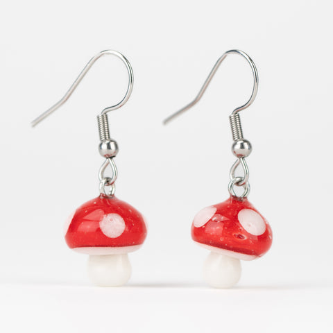Cute forest-themed glass mushroom earrings