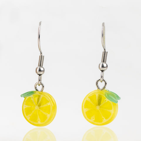 Handmade lemon slice glass earrings by Mmmelty