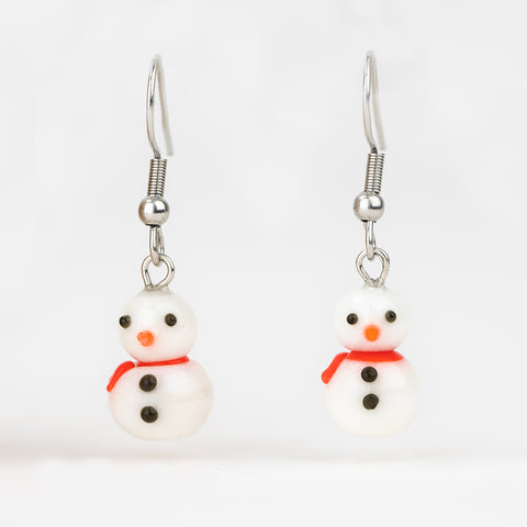 Handmade snowman glass earrings by mmmelty