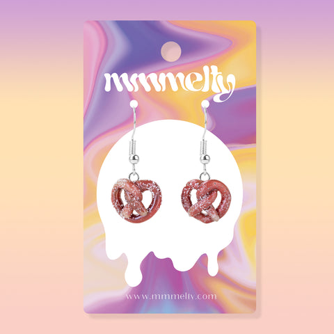Cute snack-inspired glass pretzel earrings
