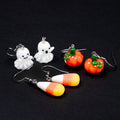 Halloween glass earrings 3 pack with ghosts pumpkins and candy corn