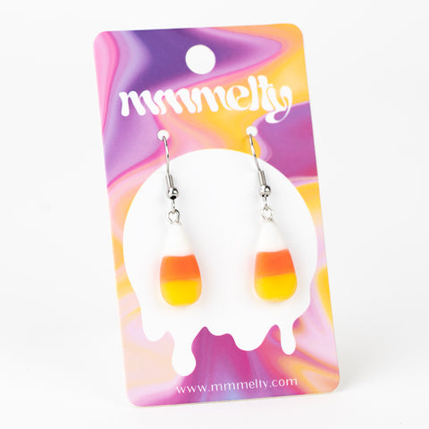 Pair of candy corn earrings made from glass