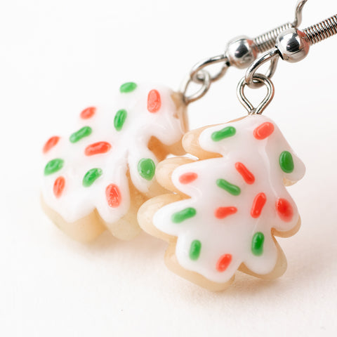 Pair of glass sugar cookie earrings with red and green sprinkles