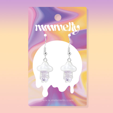 Handmade Purple Rain UV reactive glass earrings by mmmelty