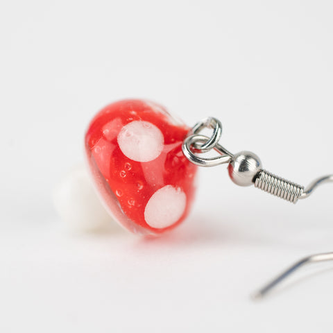 Handmade borosilicate glass toadstool earrings